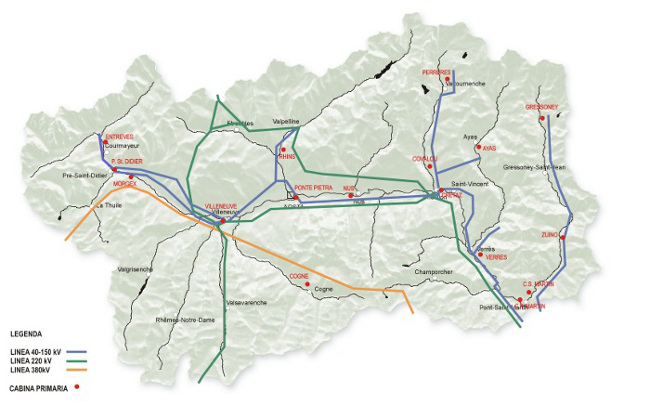 SVILUPPO IN km DELLE LINEE ELETTRICHE AD ALTA TENSIONE, SUDDIVISE PER TENSIONE, E PUNTO DI INSTALLAZIONE DELLE CABINE PRIMARIE svil km linee elettriche