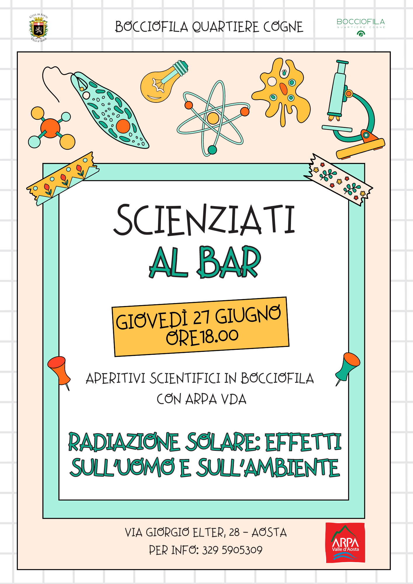 Locandina scienziati al bar Radiazione solare 27 giugno 2024