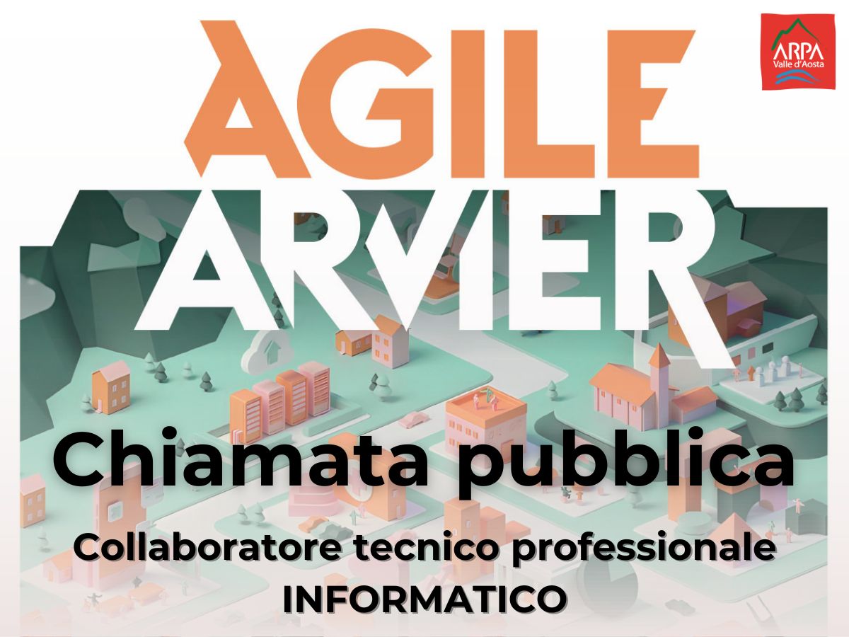 immagine che richiama la grafica del progetto pnrr agile arvier, con una città creata con IA sullo sfondo e in primo piano la scritta Chiamata pubblica , collaboratore tecnico professionale informatico