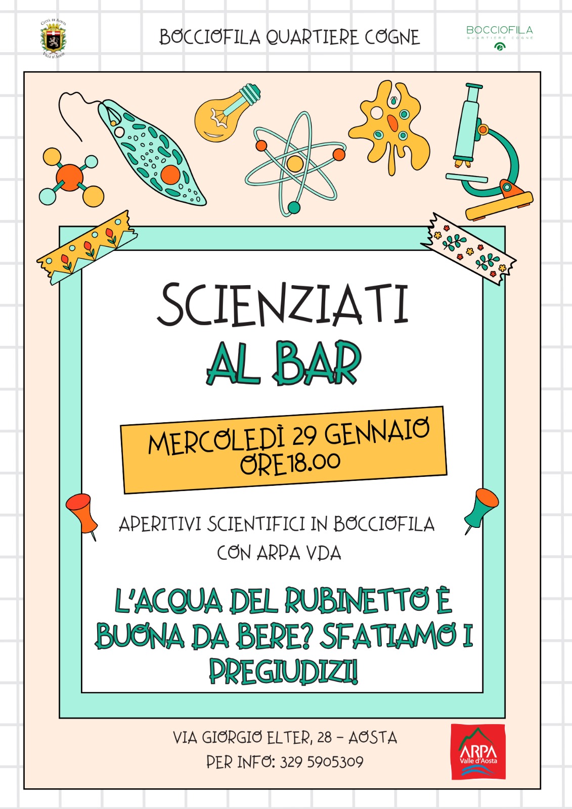 Mercoledì 29 gennaio, "Scienziati al Bar", ore 18.00: L'acqua del rubinetto è buona da bere? Sfatiamo i pregiudizi