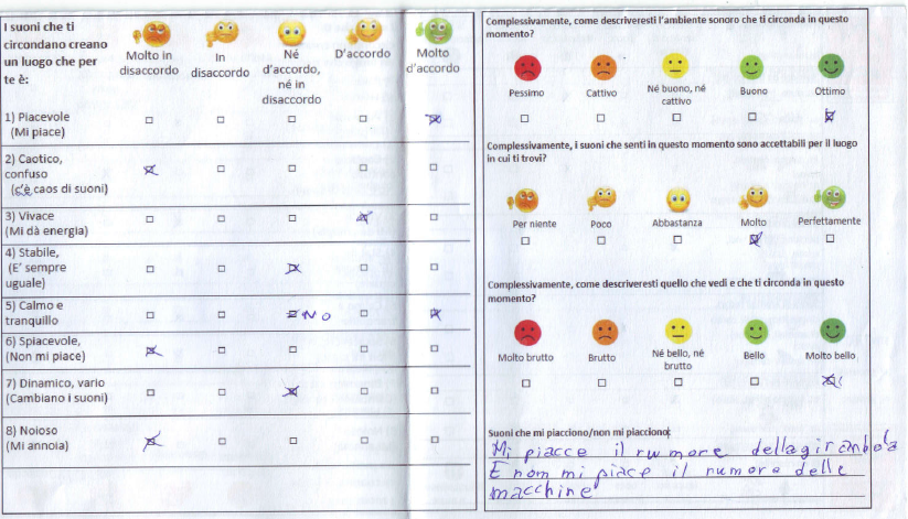 questionario somministrato nell'ambito del progetto Cammino e ascolto, utilizzo delle emoticons