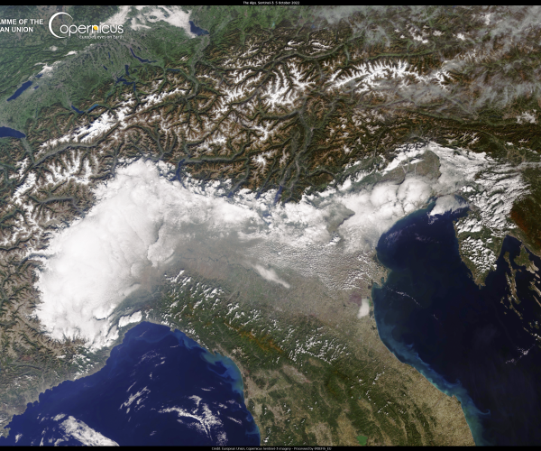 Immagine nord Italia da satellite. Credits immagini: European Union, Copernicus Sentinels imagery.