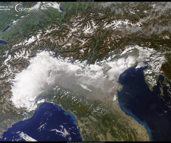 Immagine nord Italia da satellite. Credits immagini: European Union, Copernicus Sentinels imagery.