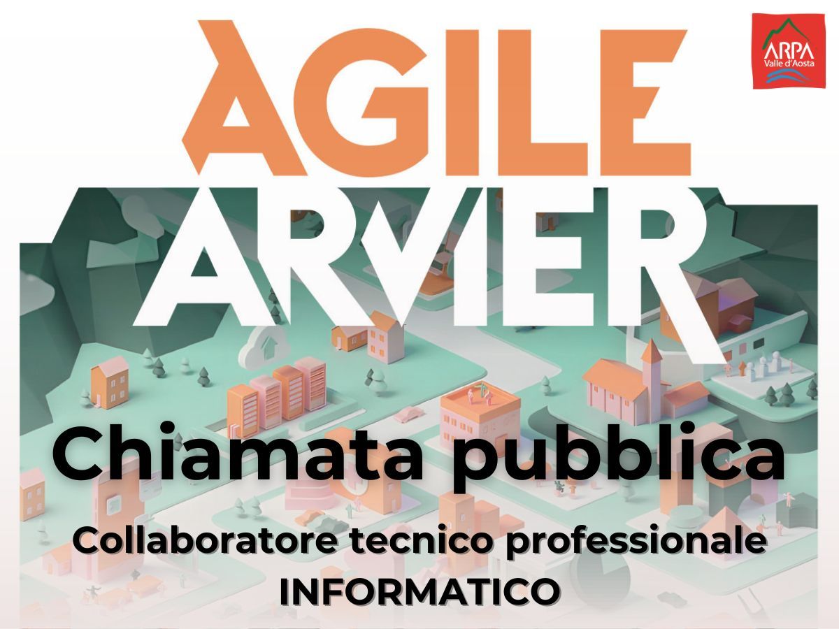 immagine che richiama la grafica del progetto pnrr agile arvier, con una città creata con IA sullo sfondo e in primo piano la scritta Chiamata pubblica , collaboratore tecnico professionale informatico